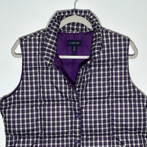 Lands' End Purple Plaid Puffer Vest-80% down, 20% feather fill-cabin core - Picture 3 of 7
